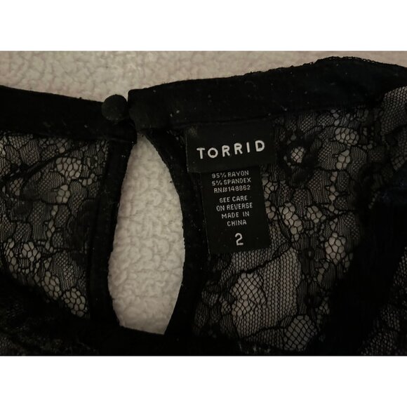 Torrid Black Lace Sheer Blouse Top Women’s Plus Size 2 Short Sleeve Romantic Got - Picture 5 of 9